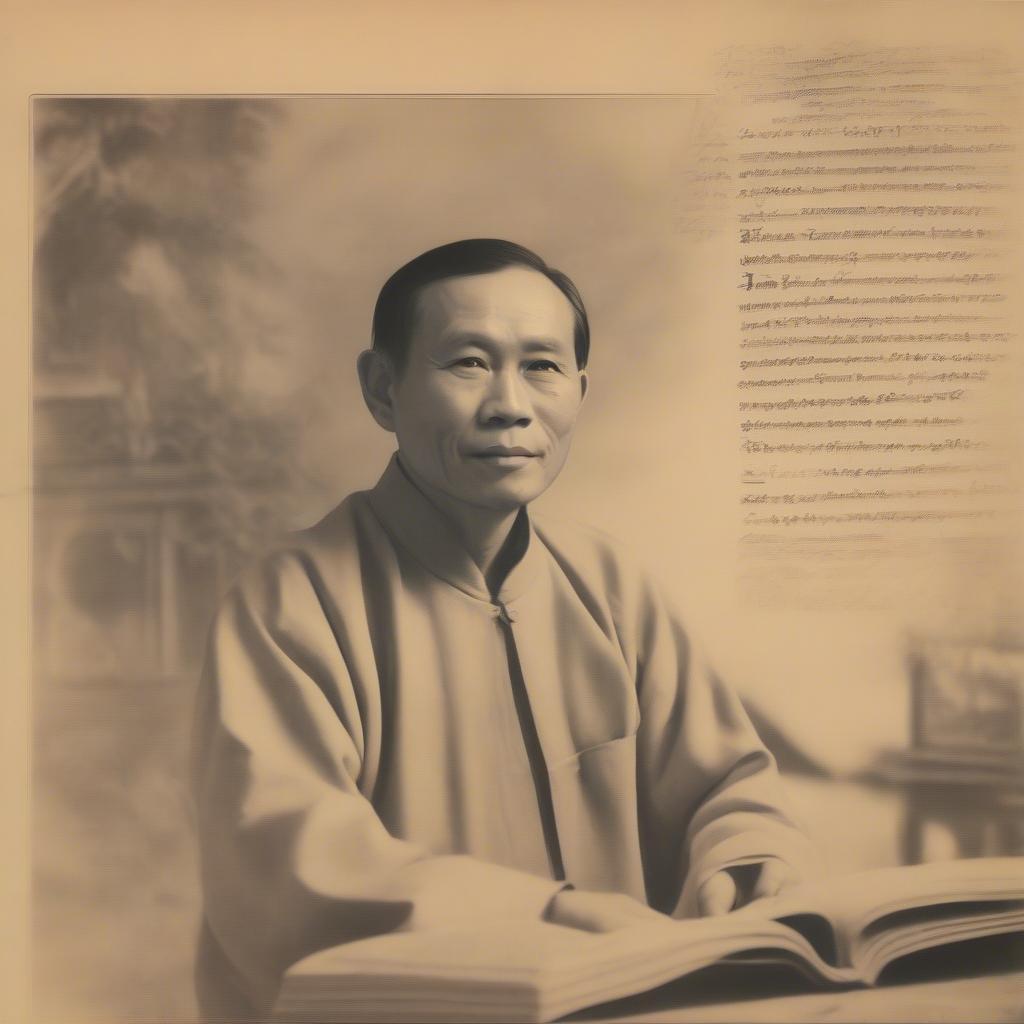 Hình ảnh chân dung Nguyễn Trãi và bản thảo Bình Ngô Đại Cáo