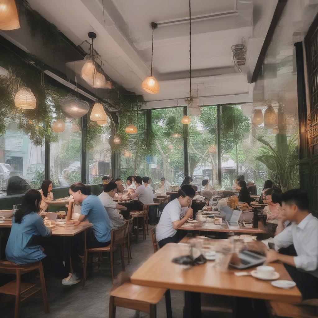 Không gian cafe com trưa quận 10