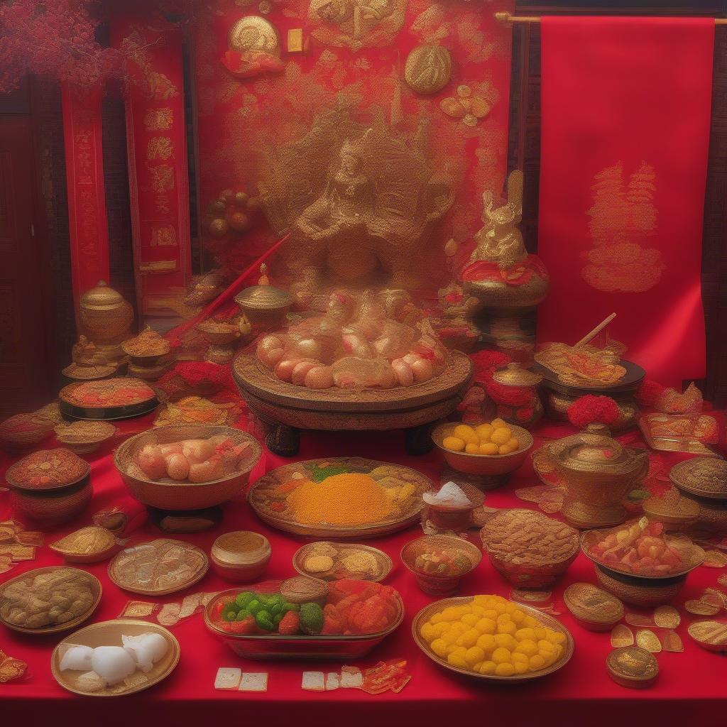 Mâm cúng vía Thần Tài ngày 10 tháng giêng