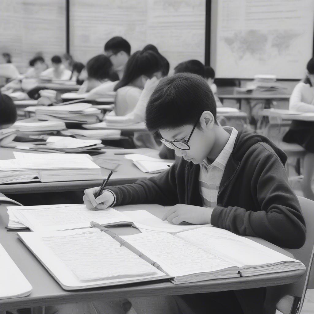 Học sinh đang làm bài trắc nghiệm địa lý